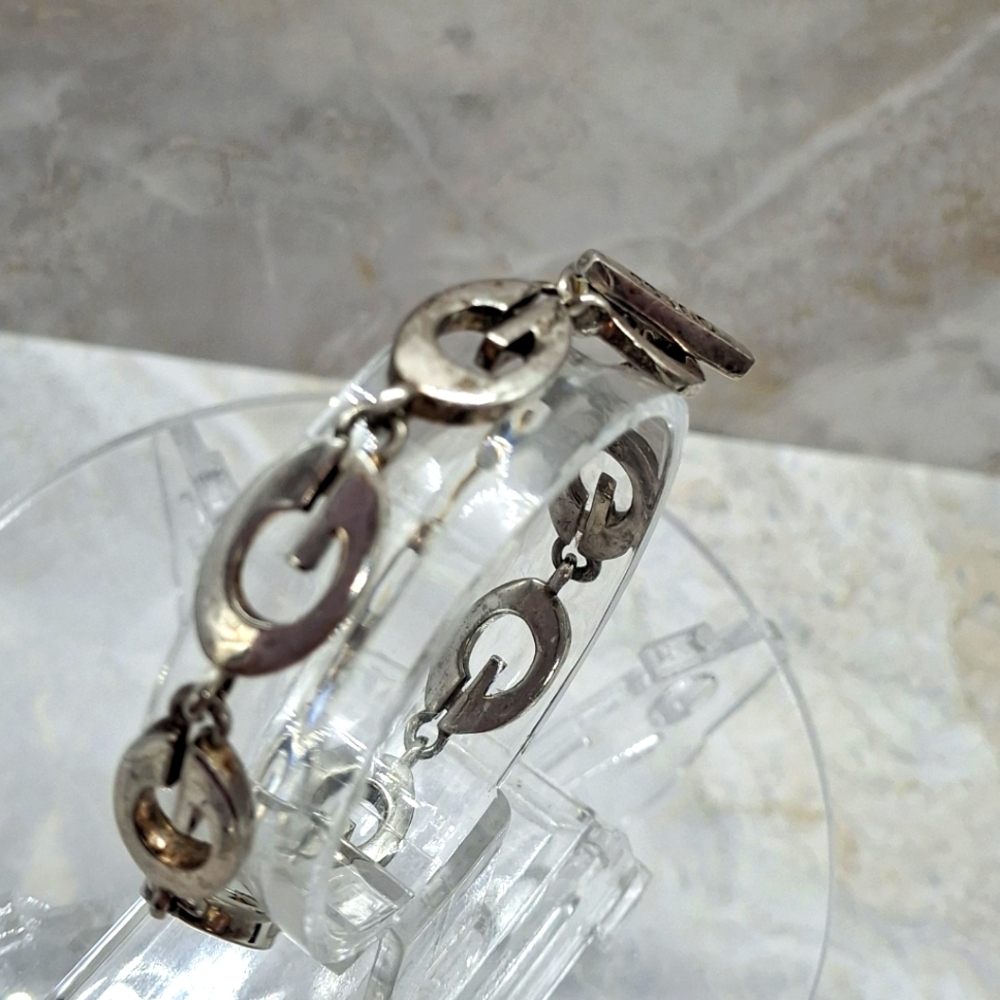 Guess Silver G  Link Bracelet Toggle Clasp 7" Y2k